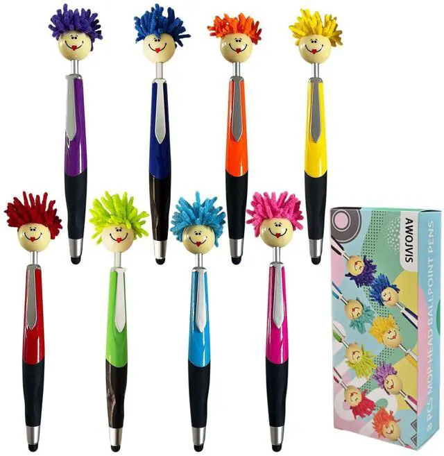 Main image of Pens,ballpoint pen,8pcs Mop Head Ballpoint Pens, Funny Mophea Topper Pen with Plush Hair Writing Click Pen Portable Cute Cartoon Multi-function Signing Pens Decor Gift for Office Home Adultes