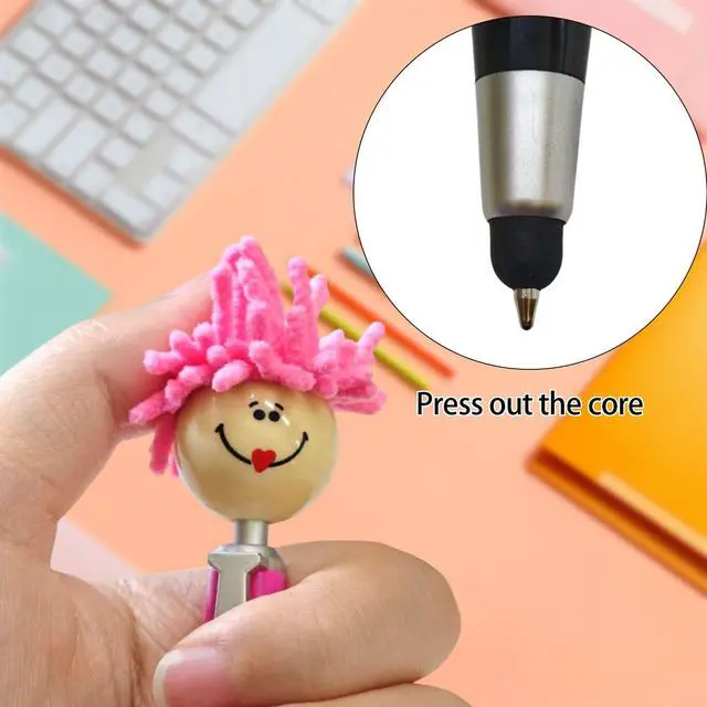 Alt view image 5 of 6 - Pens,ballpoint pen,8pcs Mop Head Ballpoint Pens, Funny Mophea Topper Pen with Plush Hair Writing Click Pen Portable Cute Cartoon Multi-function Signing Pens Decor Gift for Office Home Adultes