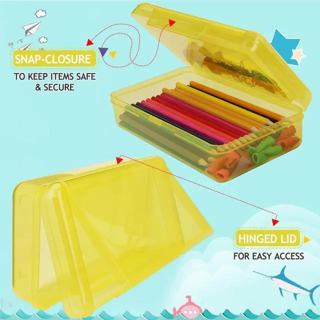 Alt view image 4 of 7 - Large Pencil Box, Double Layer Capacity Pencils Holders, Clear Hard Pen Case with Snap-tight Lid, Plastic Pencil Case for Office School, Pen Boxes Storage School Box (Amber Yellow-1pcs)