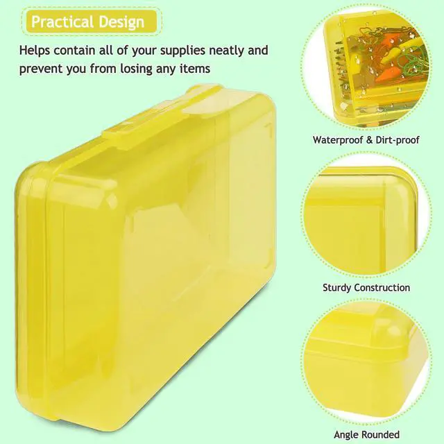 Alt view image 3 of 7 - Large Pencil Box, Double Layer Capacity Pencils Holders, Clear Hard Pen Case with Snap-tight Lid, Plastic Pencil Case for Office School, Pen Boxes Storage School Box (Amber Yellow-1pcs)