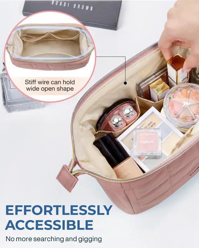 Alt view image 5 of 7 - Makeup Bag Travel Toiletry Bag, Wide-open Zipper Pouch, Dark Pink