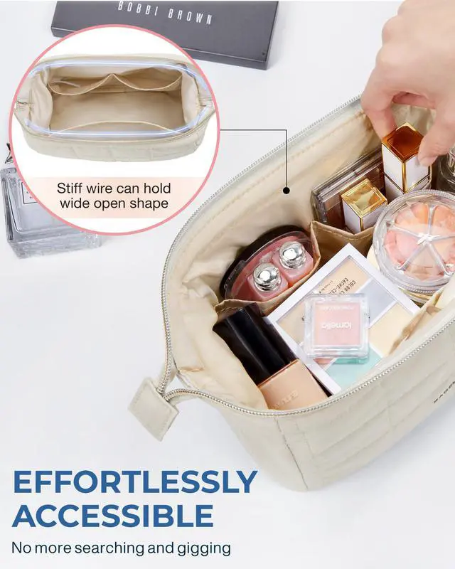 Alt view image 4 of 7 - Makeup Bag Travel Toiletry Bag, Wide-open Zipper Pouch, Beige