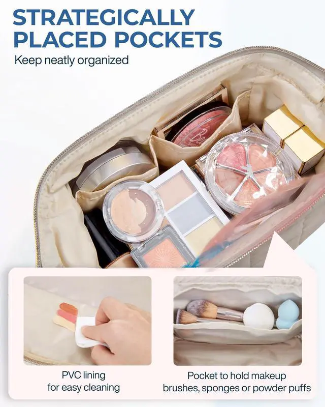 Alt view image 4 of 7 - Makeup Bag Travel Toiletry Bag, Wide-open Zipper Pouch, Greige