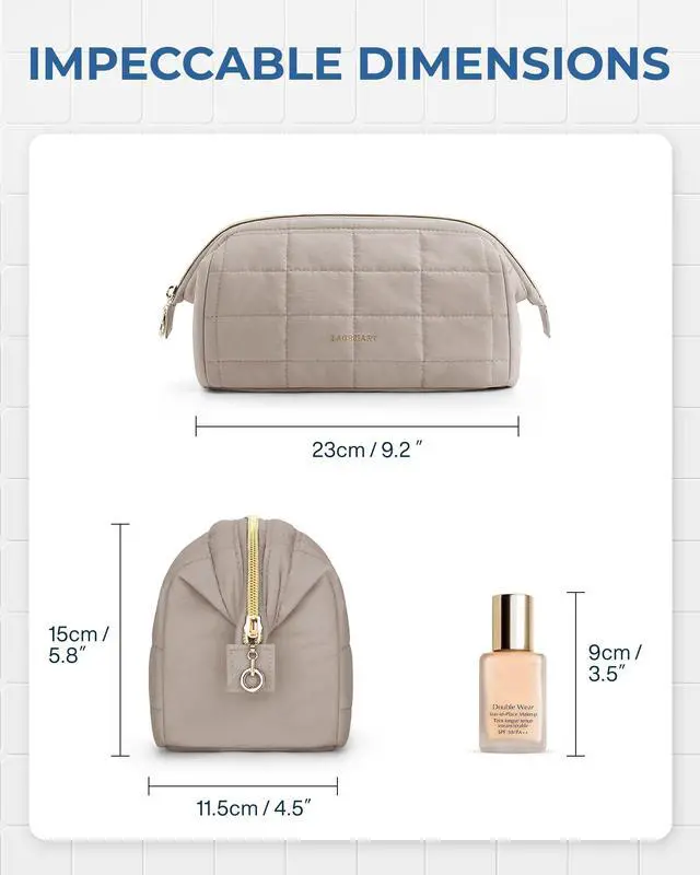 Alt view image 6 of 7 - Makeup Bag Travel Toiletry Bag, Wide-open Zipper Pouch, Greige