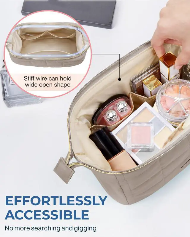 Alt view image 5 of 7 - Makeup Bag Travel Toiletry Bag, Wide-open Zipper Pouch, Greige