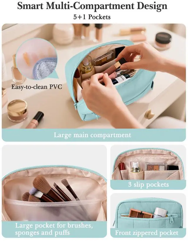 Alt view image 2 of 7 - Makeup Bag Travel Toiletry Bag, Puffy Padded Cosmetic Bag for Women, Makeup Organizer Case, Wide-open Pouch Purse, Travel Essentials