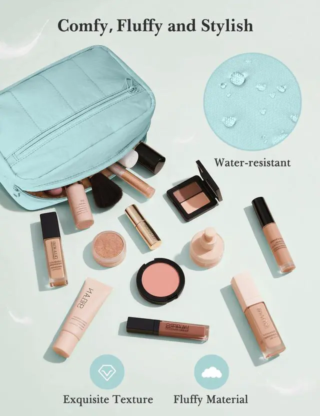 Alt view image 5 of 7 - Makeup Bag Travel Toiletry Bag, Puffy Padded Cosmetic Bag for Women, Makeup Organizer Case, Wide-open Pouch Purse, Travel Essentials