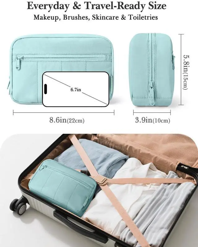 Alt view image 3 of 7 - Makeup Bag Travel Toiletry Bag, Puffy Padded Cosmetic Bag for Women, Makeup Organizer Case, Wide-open Pouch Purse, Travel Essentials