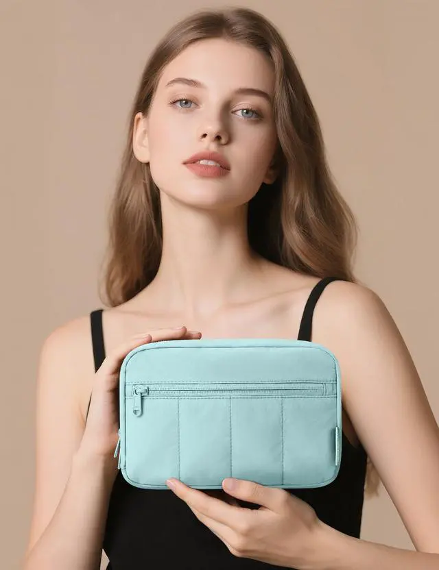 Alt view image 7 of 7 - Makeup Bag Travel Toiletry Bag, Puffy Padded Cosmetic Bag for Women, Makeup Organizer Case, Wide-open Pouch Purse, Travel Essentials