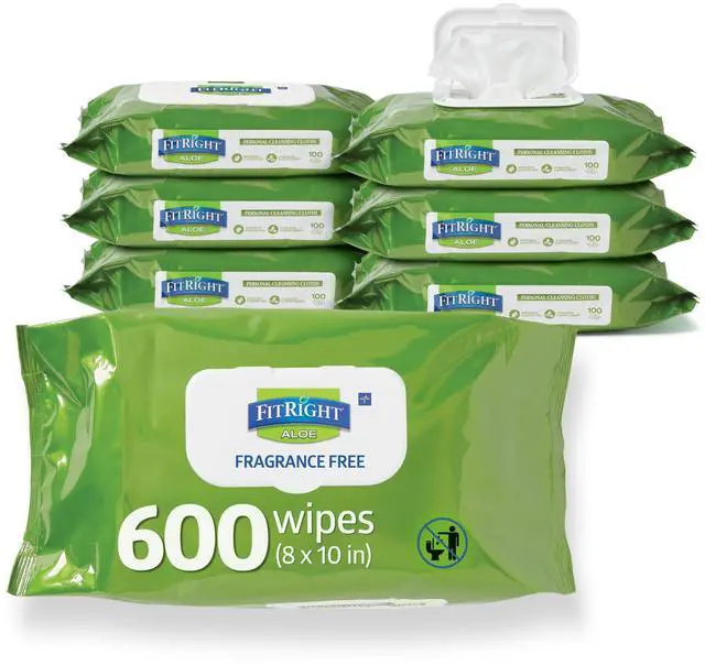 Main image of FitRight Personal Cleansing Wipes with Aloe 8x10 Unscented 600 Count