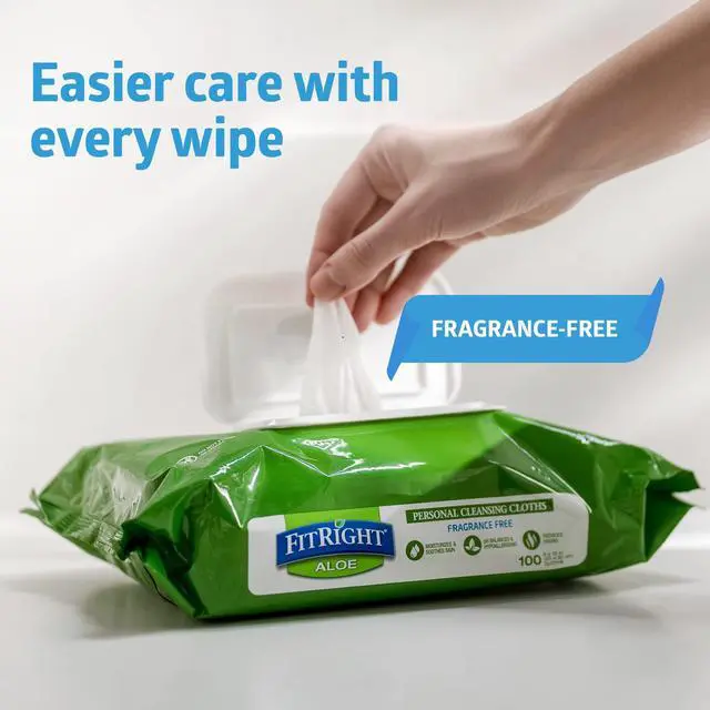 Alt view image 2 of 7 - FitRight Personal Cleansing Wipes with Aloe 8x10 Unscented 600 Count