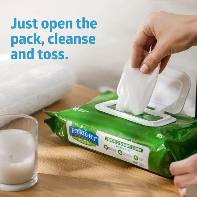 Alt view image 5 of 7 - FitRight Personal Cleansing Wipes with Aloe 8x10 Unscented 600 Count