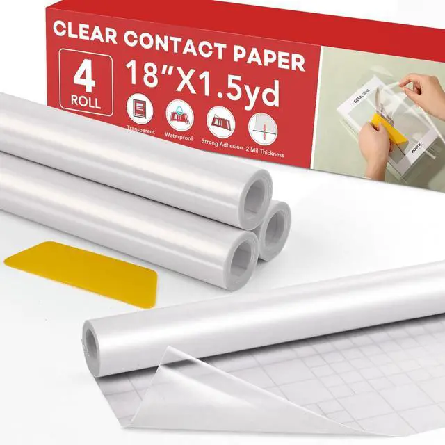 Main image of 4 Rolls Clear Contact Paper, Adhesive Book Covers 18 in x 4.5 ft