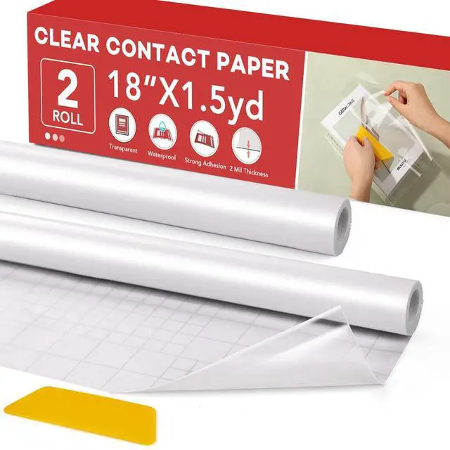 Main image of 2 Rolls Clear Contact Paper, Adhesive Book Covers 18 in x 4.5 ft
