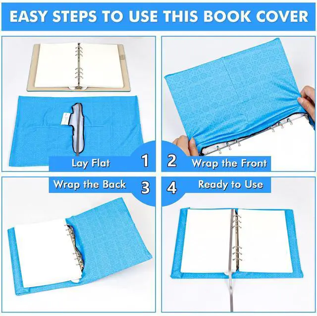 Alt view image 4 of 7 - 8 Pack Stretchable Jumbo Fabric Book Covers, Solid Colors, Washable Durable Reusable Nylon Covers for Hardcover Textbooks & Notebooks up to 9'x11'