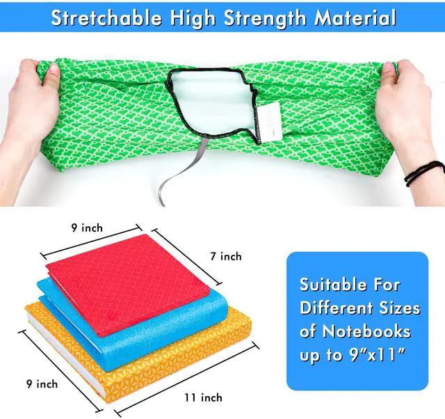 Alt view image 3 of 7 - 8 Pack Stretchable Jumbo Fabric Book Covers, Solid Colors, Washable Durable Reusable Nylon Covers for Hardcover Textbooks & Notebooks up to 9'x11'