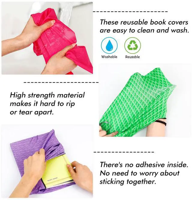Alt view image 5 of 7 - 8 Pack Stretchable Jumbo Fabric Book Covers, Solid Colors, Washable Durable Reusable Nylon Covers for Hardcover Textbooks & Notebooks up to 9'x11'