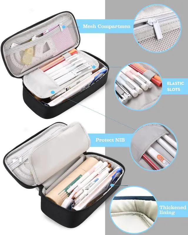 Alt view image 6 of 6 - Pencil Case for Boys Big Capacity Pencil Pouch Bag Box School,Black
