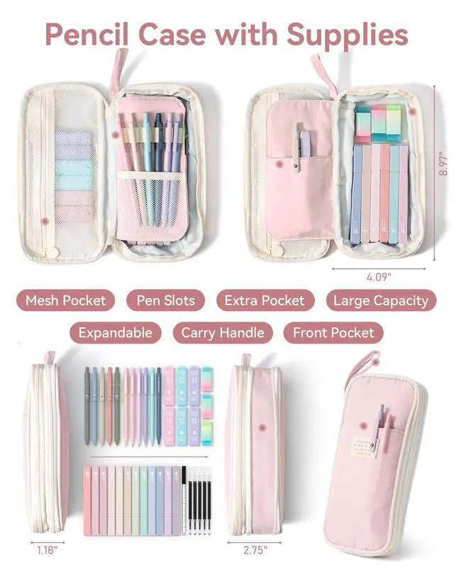 Alt view image 2 of 7 - School Supplies with Cute Pencil Case, 39ct, Pink