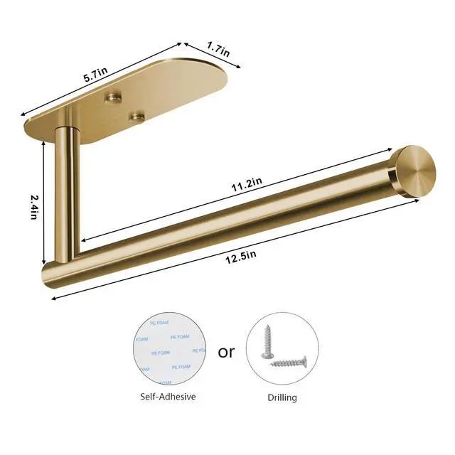Alt view image 5 of 7 - Adhesive Paper Towel Holder Under Cabinet Wall Mount for Kitchen Paper Towel, Paper Towel Roll Holder Stick to Wall, Stainless Steel (Gold)