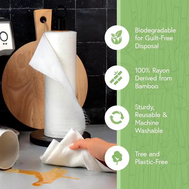 Alt view image 2 of 7 - Reusable Paper Towels Bamboo | Ultra Absorbent & Durable | Reusable Paper Towel Washable Roll | FSC Certified | 100% Rayon Derived From Bamboo | Towel Alternative | 20 Sheets, 12"x11" | 1 Roll
