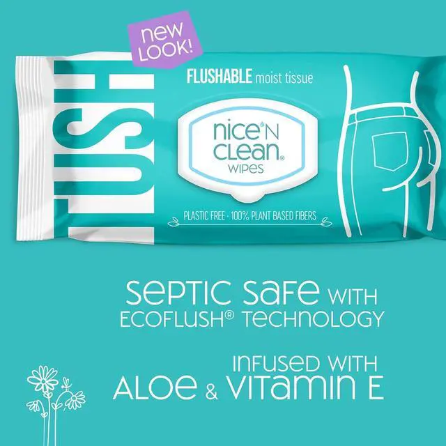 Alt view image 2 of 7 - Adult Flushable Wipes (8 x 42 Count) | Personal Cleansing Wipes Made from Plant-Based Fibers | Infused with Aloe & Vitamin E