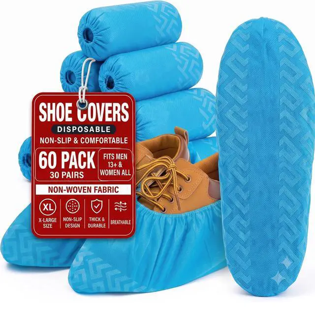 Main image of Disposable Shoe Covers, 60 Pack XL Non-Woven Booties, Breathable & Stretchable, Fits Most Shoes, Floor & Carpet Protector for Guests, Real Estate Showings, Contractors, Cleaning