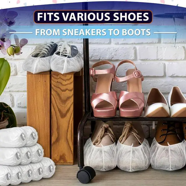 Alt view image 7 of 7 - 100 Pcs White Shoe Covers Disposable, 50 Pairs Non-Woven for Indoors