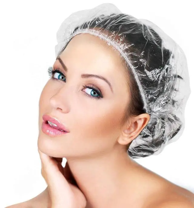Main image of 50PCS Disposable Shower Caps, Plastic Clear Thickening Bath Hair Cap and Thick Waterproof Bath Caps for Hair Treatment, Spa, Hotel and Hair Solon, Home Use,Portable Travel