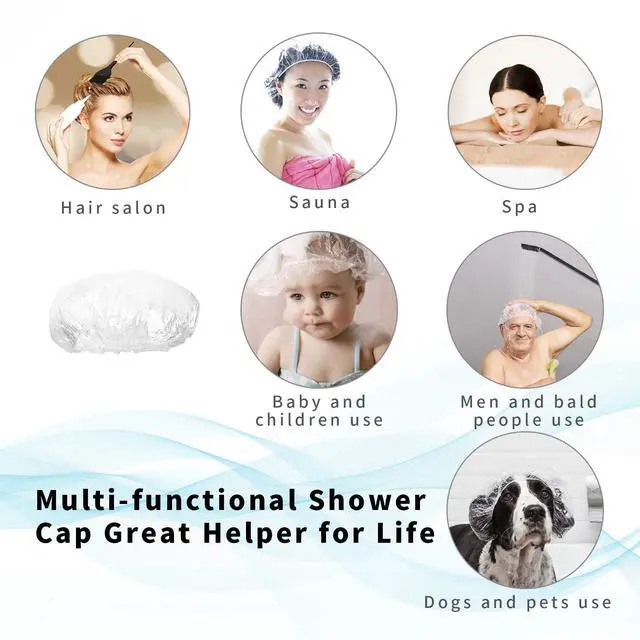 Alt view image 5 of 7 - 50PCS Disposable Shower Caps, Plastic Clear Thickening Bath Hair Cap and Thick Waterproof Bath Caps for Hair Treatment, Spa, Hotel and Hair Solon, Home Use,Portable Travel