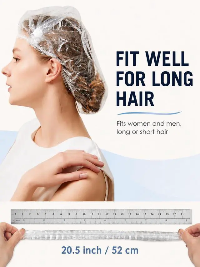 Alt view image 2 of 7 - 50 PCS Shower Cap Disposable,Bath Caps Larger Thick Clear Waterproof Plastic Elastic Hair Bath Caps For Women Hotel Travel Essentials Accessories Deep Conditioning Hair Care(19.3")