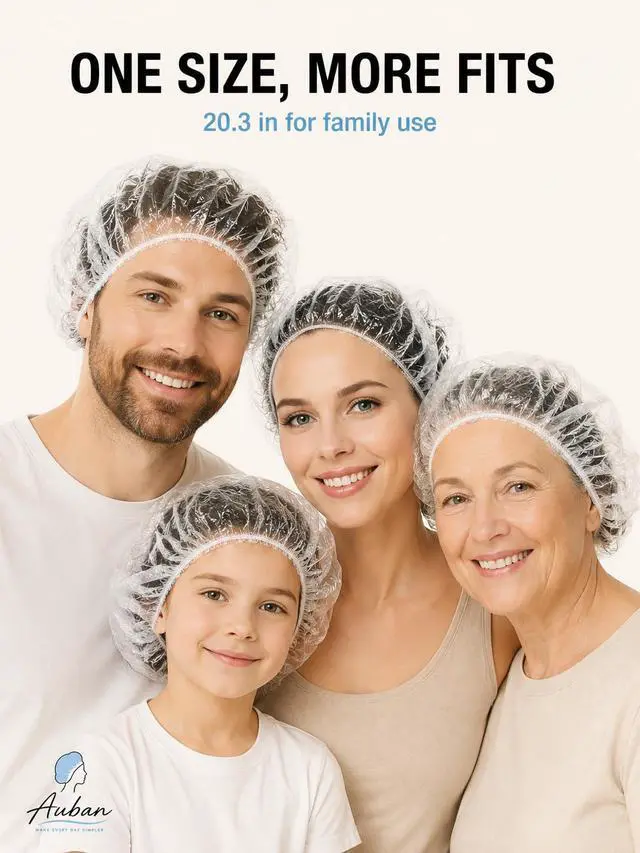 Alt view image 7 of 7 - 100PCS Disposable Shower Caps, Plastic Clear Hair Cap Large Thick Waterproof Bath Caps for Women, Hotel Travel Essentials Accessories Deep Conditioning Hair Care Cleaning Supplies(20.5")