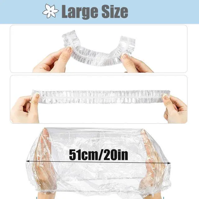 Alt view image 3 of 6 - 100pk Disposable Shower Caps LARGE SIZE 50cm/20in Unisex Plastic Hair Caps for Deep Conditioning Shower Cap Reusable Waterproof for Women Men Thin Design