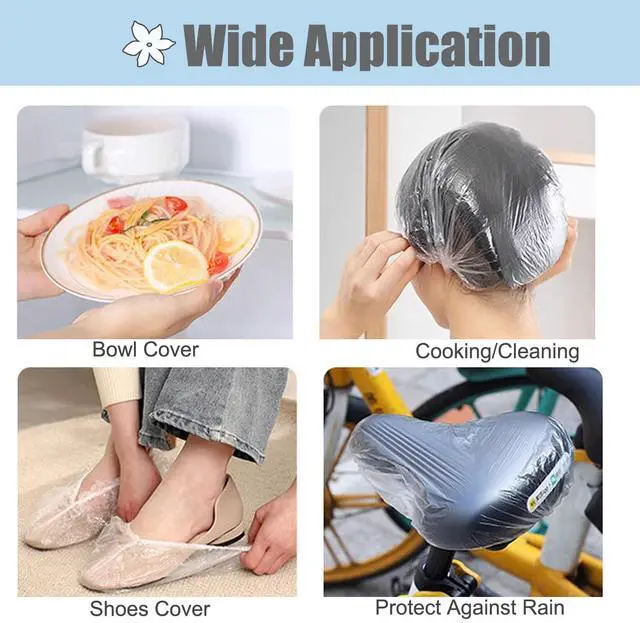 Alt view image 4 of 6 - 100pk Disposable Shower Caps LARGE SIZE 50cm/20in Unisex Plastic Hair Caps for Deep Conditioning Shower Cap Reusable Waterproof for Women Men Thin Design