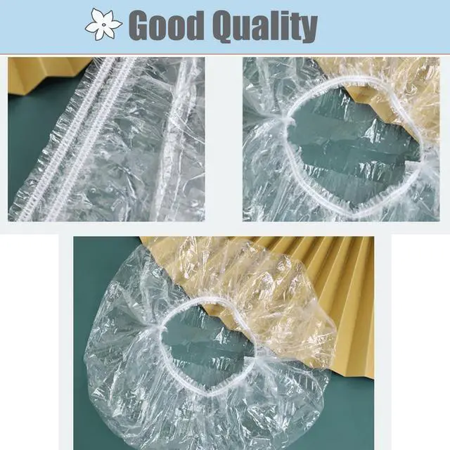 Alt view image 6 of 6 - 100pk Disposable Shower Caps LARGE SIZE 50cm/20in Unisex Plastic Hair Caps for Deep Conditioning Shower Cap Reusable Waterproof for Women Men Thin Design