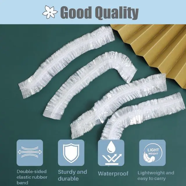 Alt view image 2 of 6 - 100pk Disposable Shower Caps LARGE SIZE 50cm/20in Unisex Plastic Hair Caps for Deep Conditioning Shower Cap Reusable Waterproof for Women Men Thin Design