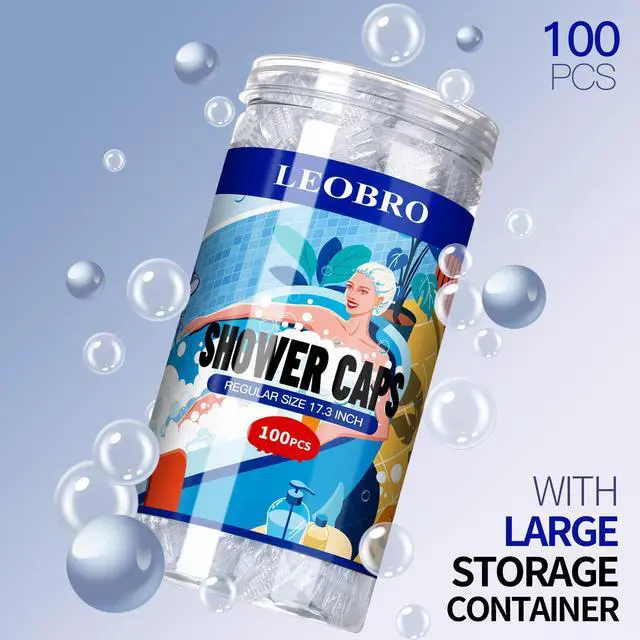 Alt view image 2 of 7 - 100PCS Disposable Shower Caps, Shower Caps for Women Disposable, Clear Plastic Shower Cap, Plastic Hair Caps for Hair Treatment, Regular Size 17.3 INCH