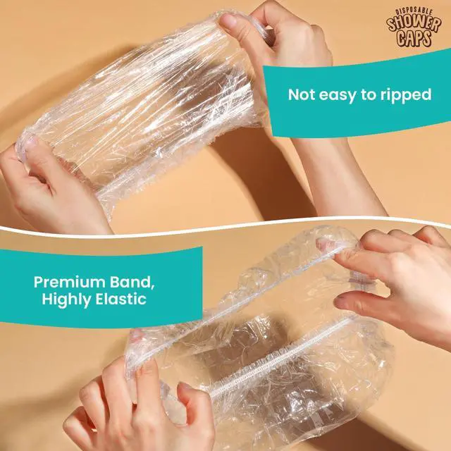 Alt view image 5 of 7 - Disposable Shower Caps, Shower Cap, 60PCS Shower Caps for Women Disposable, Clear Plastic Shower Caps Disposable, Plastic Hair Caps for Shower, Hair Treatment, Travel, Regular Size 17.3 INCH
