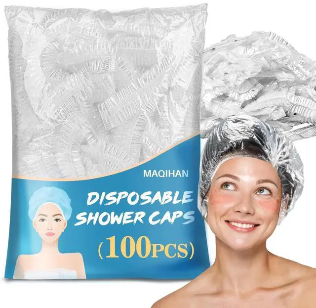 Main image of 100 Disposable Shower Caps Large - 20.5" Thickened Plastic Hair Cap