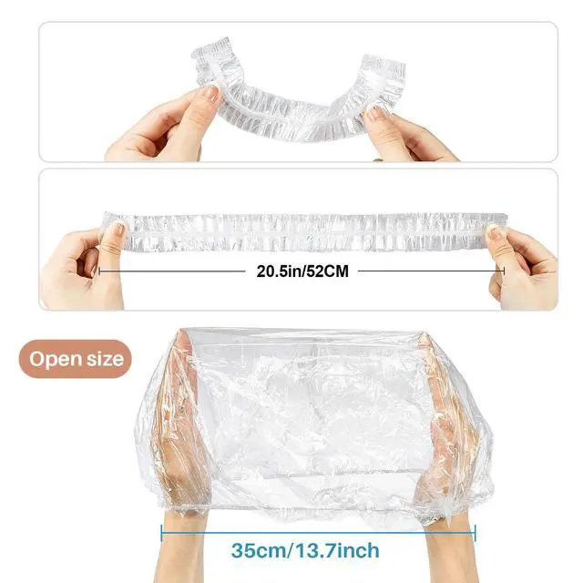 Alt view image 3 of 7 - 100 Disposable Shower Caps Large - 20.5" Thickened Plastic Hair Cap