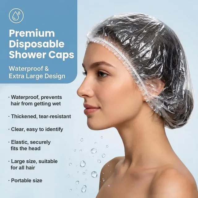 Alt view image 4 of 7 - 100 Disposable Shower Caps Large - 20.5" Thickened Plastic Hair Cap