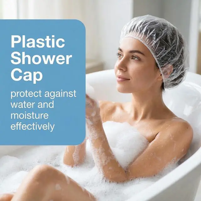 Alt view image 5 of 7 - 100 Disposable Shower Caps Large - 20.5" Thickened Plastic Hair Cap