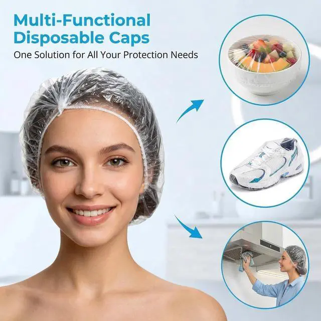 Alt view image 6 of 7 - 100 Disposable Shower Caps Large - 20.5" Thickened Plastic Hair Cap