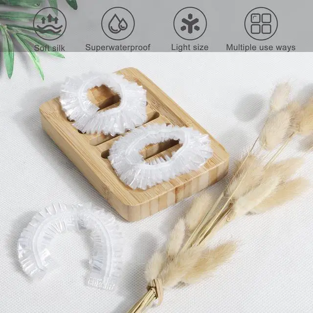 Alt view image 2 of 7 - 150 PCS Upgrade Disposable Shower Caps. Ceizioes Waterproof Hair Bath Caps. Thickening Shower Cap for Women Kids Girls. Hotel and Hair Salon. Travel Spa. Home Use Beauty Salon