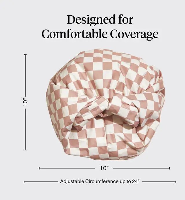Alt view image 4 of 7 - Luxury Satin-Lined Flexi Shower Cap for Women - Terracotta Checker