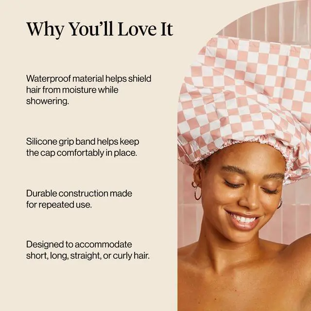 Alt view image 5 of 7 - Luxury Satin-Lined Flexi Shower Cap for Women - Terracotta Checker