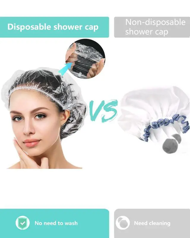 Alt view image 4 of 7 - Thick Large Disposable Shower Caps for Women, 30 Pack Clear