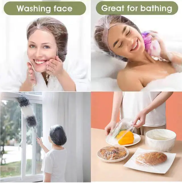 Alt view image 6 of 7 - 200PCS Disposable Shower Caps, Plastic Clear Hair Cap Large Thick Waterproof Bath Caps for Women & Men Unisex Reusable Travel Essentials for Deep Conditioning, Hair Treatment, Hotel, Spa, and Home Use