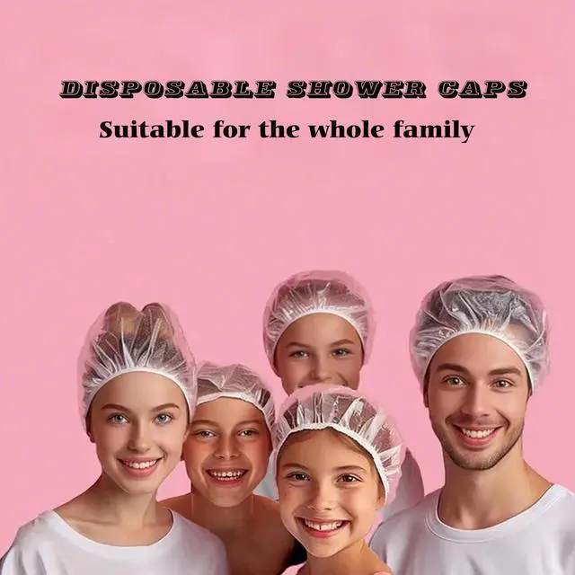 Alt view image 7 of 7 - 200PCS Disposable Shower Caps, Plastic Clear Hair Cap Large Thick Waterproof Bath Caps for Women & Men Unisex Reusable Travel Essentials for Deep Conditioning, Hair Treatment, Hotel, Spa, and Home Use
