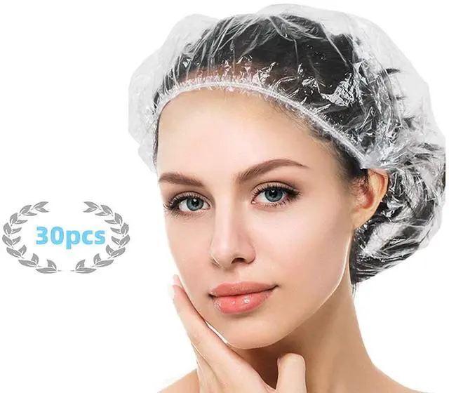 Main image of Disposable Shower Caps for Women, Clear Waterproof, 30 Count